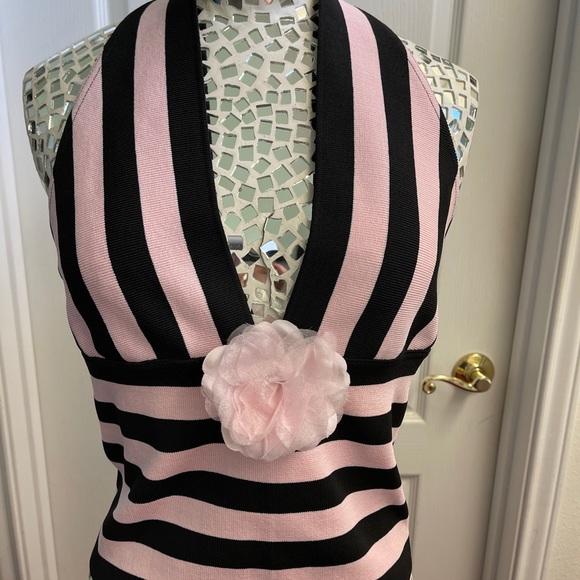 Pink & Black Veronique Young Striped Halter Top - Picture 2 of 6